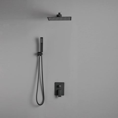 Matte Black 12 Inch Rain Shower Head With Handheld Combo Set, Wall Mounted High Pressure Dual Shower System Includes Faucet Valve And Trim