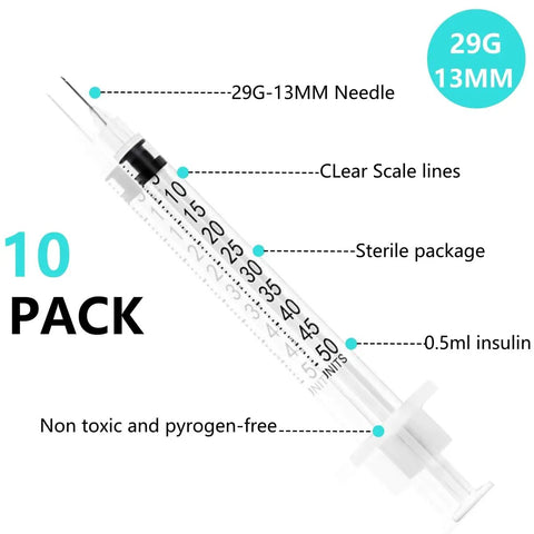Rugged 10 Pack Half Ml Syringes Matched With 29 Gauge Half Inch Needles for precise measurement and stable liquid pouring.