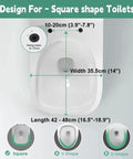 Square White Toilet Seat With Smooth Soft Close And Quick Release Hinges Top Mount Adjustable Fixings No Sweat Cleanup Premium Plastic Lid dimensions and fitting guide