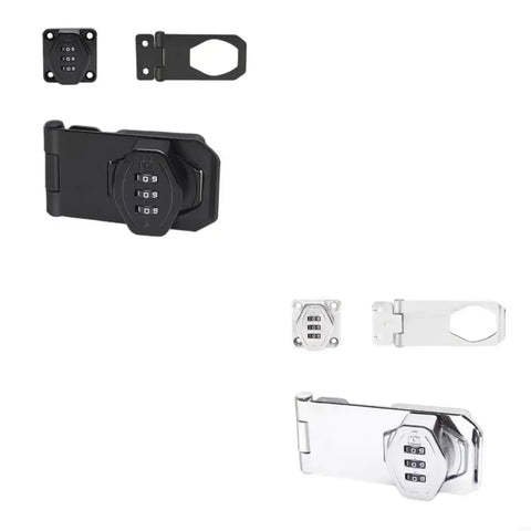 Gate Locks Twist Hasp Latches Without Combination Lock in black and silver; features adjustable size for secure gate fastening.