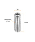 Heavy Duty Ball Point Set Screws M4 X 12mm 304 Stainless Steel Spring Loaded Hex Socket Fasteners close-up showing dimensions.
