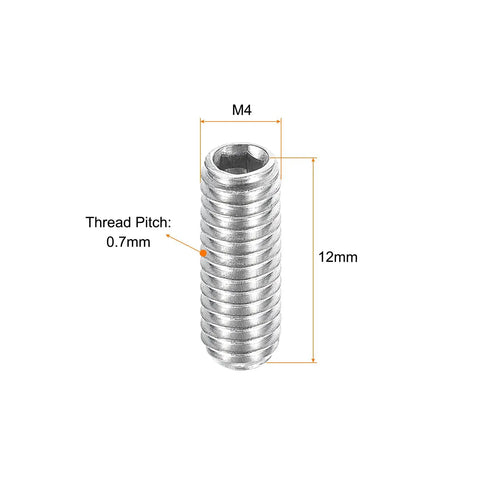 Heavy Duty Ball Point Set Screws M4 X 12mm 304 Stainless Steel Spring Loaded Hex Socket Fasteners close-up showing dimensions.