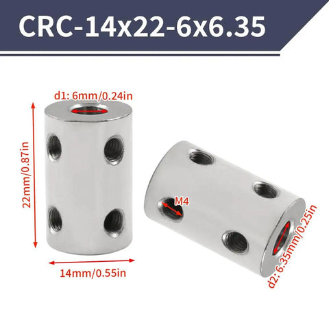 2 Pack 6mm To 6.35mm Bore Rigid Shaft Coupler With Set Screws 14mm Diameter 22mm Length Carbon Steel Galvanized Built Tough Heavy Duty High Torque Motor Connector