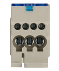 Rock Solid 80 Amp Din Rail Terminal Block Distribution Box With Fire Safe Housing For Heavy Duty Universal Wiring Hookups and Straightforward Power Drop, viewed from the front.