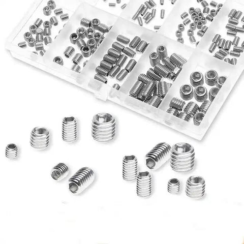 Grub Screw Set M3 To M8 Hex Socket Head Cap Screws Kit Alloy Steel Or Stainless Steel 200 Pieces 10 Sizes Cup Point Hex Drive