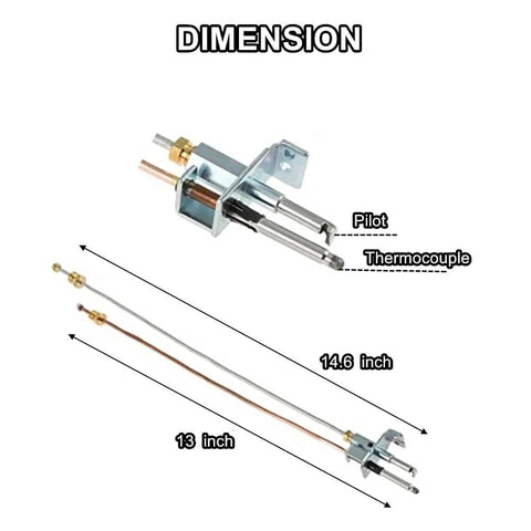 Water heater pilot assembly with thermocouple kit for Atwood 91603 RV propane heater; includes mounting hardware.