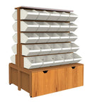 Killer Grade Double Sided Storage Shelves With 5 Tier Iron Clad Metal Shelving Unit For Garage Pantry And Supermarket Rust Resistant Wood Cabinet Shelf No Sweat Assembly Organization Rack with white bins and wood cabinet.
