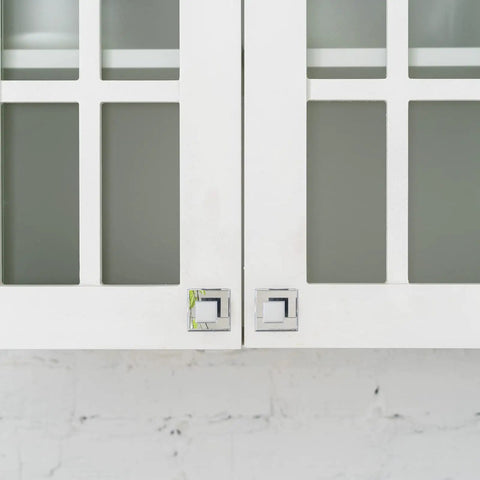 White cabinet with 10 Pack Stick On Clear Beveled Acrylic Mirror Cabinet Knobs Pull Handles Square One Point Seven Five Inch Adhesive