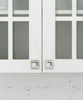No Drill Adhesive Mirror Cabinet Handles Set 6 Clear Beveled Acrylic Pull Knobs For Cabinets Wardrobes Drawers And Doors Easy Snap On Sleek Square 1.75 Inch Modern Kitchen Bathroom Decor on white cabinet doors