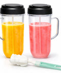 Two Pack Tall 22 Ounce Blender Cups With Flip Top To Go Lid For Smoothies And Shakes, Dishwasher Safe Mug With Handle