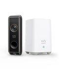 Dual Camera Video Doorbell 2K HD Wireless Battery Powered With HomeBase shown with sleek design and compact HomeBase unit.