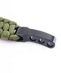 Zinc Alloy Bow Shackles 10 Pack For Paracord Survival Bracelets, Adjustable D Buckle attached to green paracord