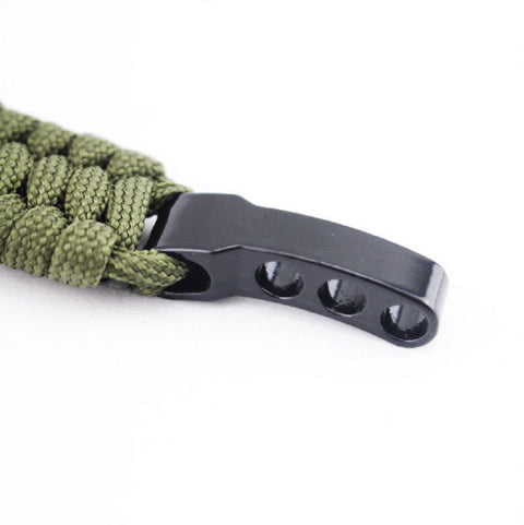 Zinc Alloy Bow Shackles 10 Pack For Paracord Survival Bracelets, Adjustable D Buckle attached to green paracord