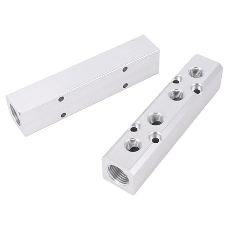 4 Way 6 Port Aluminum Air Manifold for Pneumatic Systems, 1/4 Inch NPT Output, 1/2 Inch NPT Supply Port
