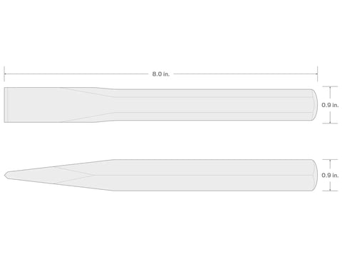 Technical drawing of One Inch Cold Chisel Heavy Duty Metal Cutter For Cutting Bolts, Rods, And Rivets, 8 x 0.9 inches, side view