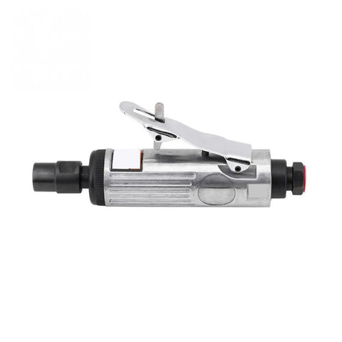 Hardcore 1/4 Inch Pneumatic Die Grinder Kit With Zero Drama Setup Smooth Operation Metalworking Engraving Machine Garage Ready Compressor Compatible Built Rock Solid side view of metal pneumatic die grinder with lever and adapter.