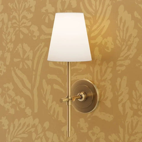 Rustic Floral Pink Gold Metallic Wallpaper With Fibrous Texture Pvc Free Wall Covering showcased with a modern wall sconce.