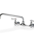 Commercial Kitchen Wall Mount Faucet With 8 Inch Center And 12 Inch Swing Spout, 2.0 GPM Flow, Chrome Plated Copper Construction