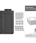 Slick Eight Pack 2.5 Inch SATA SAS Drive Mount For 5.25 Bay Tool Free Mobile Rack showing enclosure and accessories.