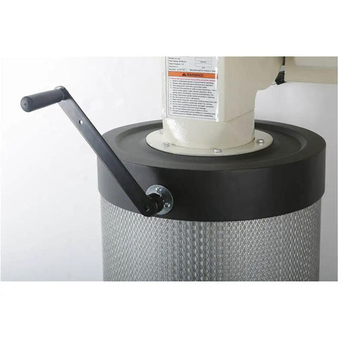 Close-up of the canister filter handle on a 1 HP Wall Mount Dust Collector With Canister Filter 537 CFM 7.2 Inch Static Pressure