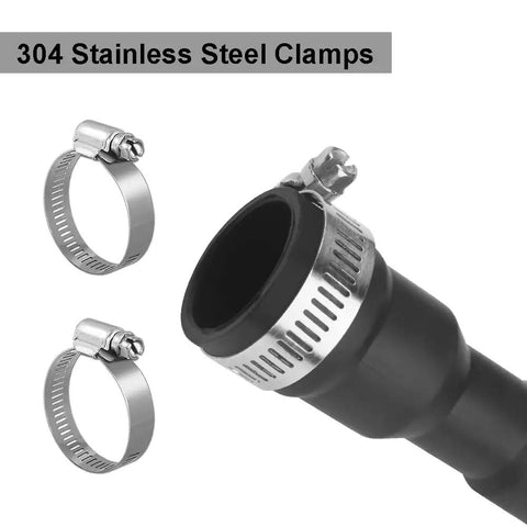 Close-up of Dishwasher Drain Hose 6 Ft Flexible Discharge With Stainless Steel Clamps Easy Trim To Fit Five Eighths Three Quarters Or One Inch Ends For Dishwasher Outlet Garbage Disposal Or Sink Universal Fit showing details.