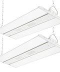 Heavy Duty Led High Bay Shop Light 300 Watt 42000 Lumens 5000k Bright White fixtures hanging from chains.