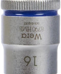 Zyklop Three Eighths Inch Socket With Hex Head 16mm, 29mm Length, Ball Intercept Ring, Knurled End, Chrome Plated Finish in detail