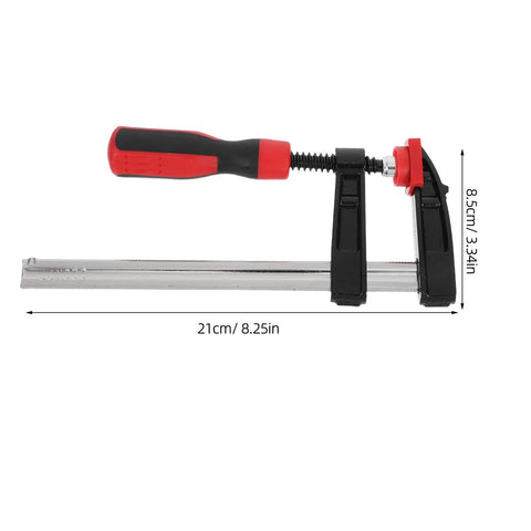 Heavy Duty F Clamp With 6 Inch Opening And Strong Clamping Pressure Perfect For Woodworking Welding Projects And Quick One Handed Operation In Your Workshop Setup, viewed from the side with measurements.