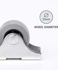 Close-up of 25mm rubber caster wheel on a metal bracket for furniture and appliances