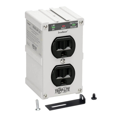 ISOBLOK2-0 Heavy Duty Outlet Extender With 2 Outlets Direct Plug In Wall Power Strip Surge Protector Built To Last For Garage Workshop And Industrial Equipment, featuring 2 outlet ports and metal housing