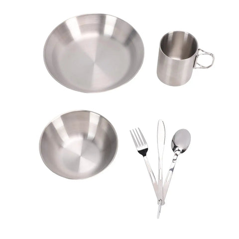 Outdoor Camping Utensil Set With 304 Stainless Steel Cutlery Thickened Cup Bowl And Plate Double Layer Vacuum Cup Lightweight 546g Mess Kit