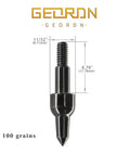 100 grain screw in archery field points set for target practice arrow tips easy swap compatible with crossbow recurve and compound bow durable rust resistant steel black finish 8 32 thread 100 count close up with measurements
