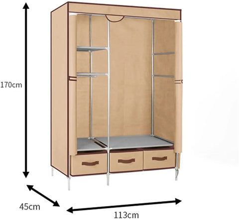 Kickass Portable Folding Wardrobe Closet Nonwoven Fabric Dust Proof Storage Cabinet With Multiple Hanging Shelves And Shoe Pockets For Zero Sweat Bedroom Organizing, 170cm tall with 113cm width and 45cm depth.