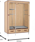 Slick Portable Folding Wardrobe Closet With Reinforced Steel Bars And Ample Hanging Space, waterproof nonwoven fabric, 113x45x170cm