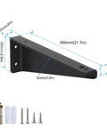 Pack Of Two Heavy Duty Wall Mount Shelf Brackets 21.7 Inch Black Steel L Shaped Floating Supports with hardware shown.