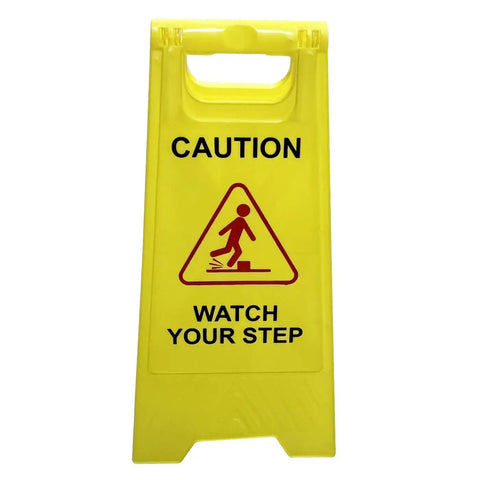 Robust Two Pack Yellow A Frame Watch Your Step Sign Double Sided Caution Floor Stand Plastic Safety Warning Marker For Busy Jobsites And Maintenance Areas Quick Setup And Easy Flat Storage