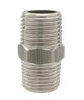 Stainless Steel Hex Nipple Three Eighths Inch NPT Male To Male Pipe Fittings, 2 Pack, Tapered Thread Connector, front view