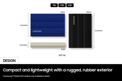 T7 Shield 1TB Portable External SSD Up To 1050 MB Per Second USB 3.2 Gen2 Rugged IP65 with blue and black color options