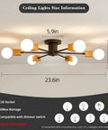 Rustic Wood Sputnik Ceiling Light Fixture With 6 Lights Semi Flush Mount Oak And Black Finish E26 Farmhouse Chandelier
