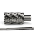 Heavy Duty High Speed Steel Annular Cutter With Weldon Shank Precision Hole Saw For Magnetic Drills And Mill Tools 3/4 Shank 1-7/16 Cut Dia 2 Inch Depth Makes Quick Work Of Steel close-up view showing cutter design and shank
