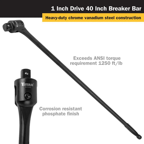 Beefy 1-Inch Drive 40-Inch Breaker Bar With 180-Degree Swivel Head For Peak Torque, Heavy-Duty Chrome Vanadium Steel, Corrosion-Resistant Chrome Plated Bar And Black Oxide Head, Replacement Head Available 12023