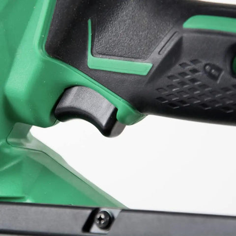 Close-up of trigger on 18V MultiVolt Cordless Framing Nailer Kit with 30-Degree Magazine for fast, reliable framing power