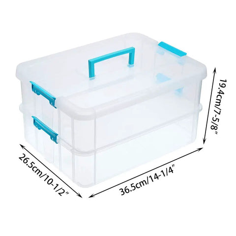 Hella Durable Two Tier Stack And Carry Storage Container With Tight Snap Lid And Nifty Grip Handles For Hassle Free Tidy Up Of Craft Gear Sewing Threads And Beauty Boss Essentials Blue