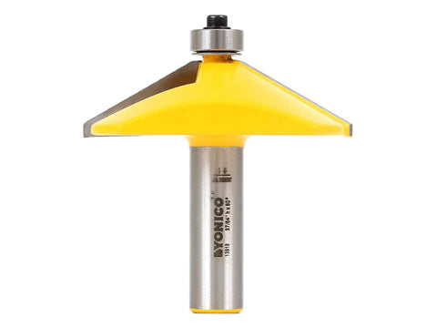 Bevel Edge Router Bit 60 Degree Forming With Half Inch Shank Two Flute Carbide Cutter, yellow and silver design, close-up view.