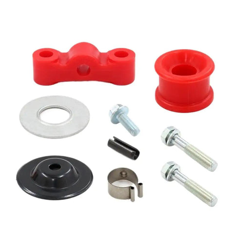 Plug And Play Linkage Bushing Hardware Kit With Pin Clip And Spring Replacement For 1988 1991 Civic And B Series Cars Direct Fit Upgrade To Improve Shifts And Beef Up The Gear Linkage, red and black hardware set