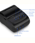 Blazing Fast 58mm Thermal Label Printer, Compact Desktop Receipt Machine with USB and power ports for easy connection.
