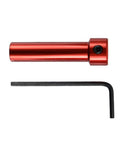 Red coupling sleeve with hex socket and black L-shaped Allen wrench.
