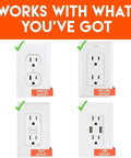Wall Charger Surge Protector With Four Pivoting AC Outlets And Two USB Ports, 1080 Joules Of Protection compatibility chart