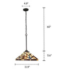 Tiffany Style Pendant Light 12 Inch Wide Amber Cream Stained Glass Shade With Adjustable Chain Hanging Lamp dimensions shown