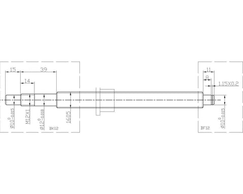 Engineering drawing of Upgrade Your 3D Printer With A Smooth SFU1610 Ball Screw Kit Featuring BKBF12 And DSG16H Components Plus Coupler For Precision Z Axis C7 Grade Motion Control, 1605 shaft